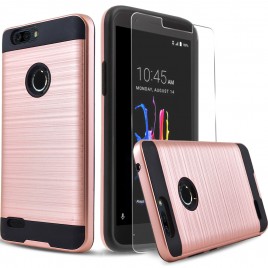 ZTE Blade Z Max Case, 2-Piece Style Hybrid Shockproof Hard Case Cover with [Premium Screen Protector] Hybird Shockproof And Circlemalls Stylus Pen (Rose Gold)